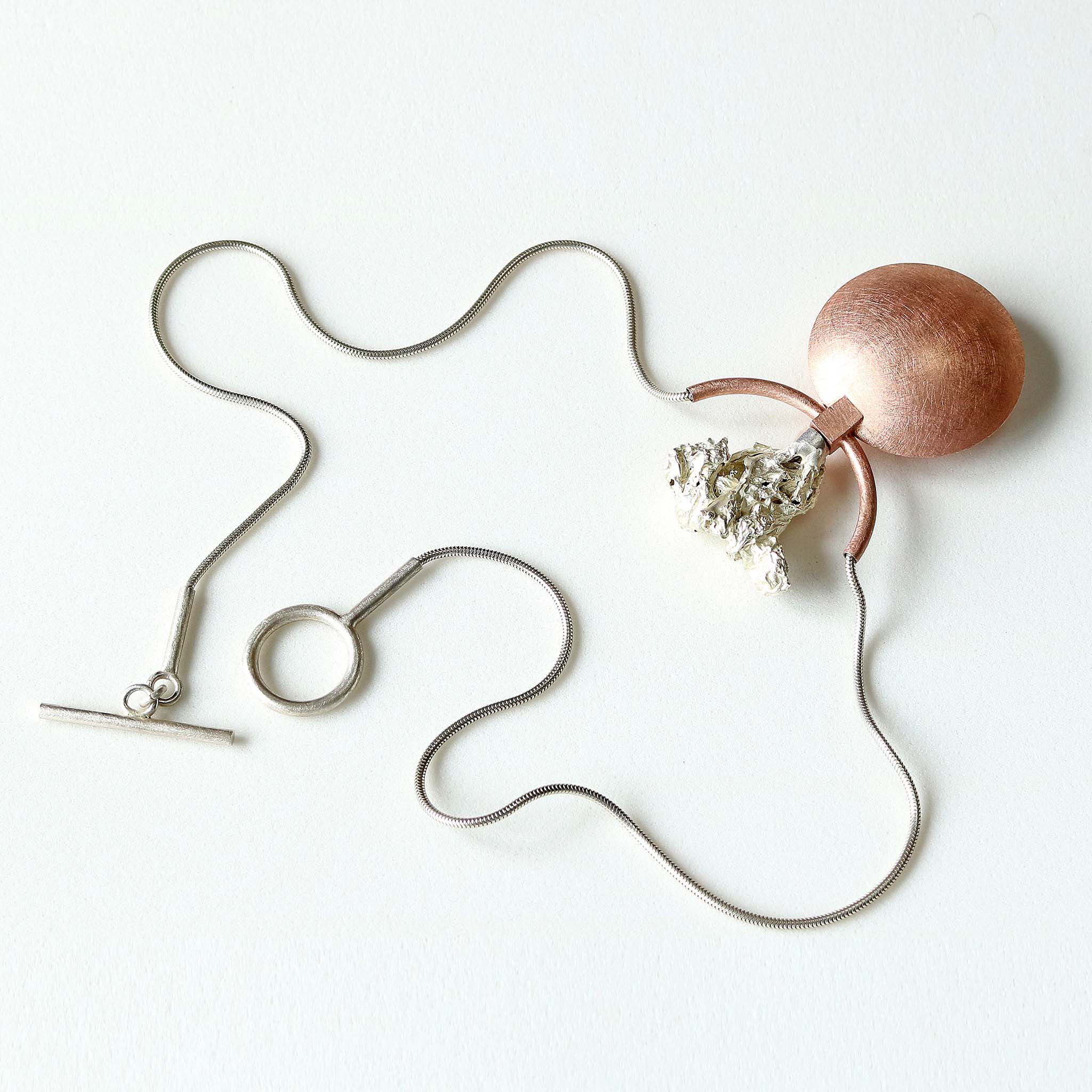 Perfume Flacon Necklace in Copper and Plated Metals